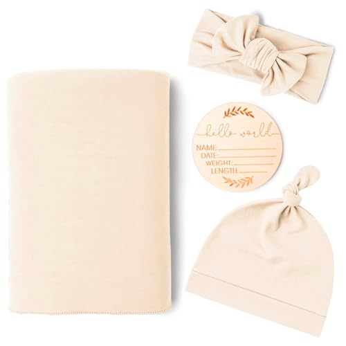 Soft & Skin-Friendly Baby Swaddle Blanket & Headband Set - Neutral White