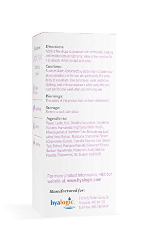 Hyalogic Lactic Acid 10% Serum with Hyaluronic Acid & Essential Oils - Non-Abrasive Face Exfoliant (1 fl. oz.)