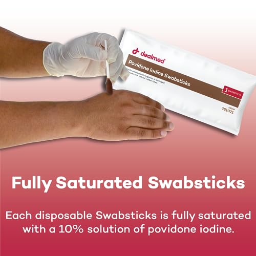 Dealmed Povidone Iodine 10% Antiseptic Swabsticks for Wound Care (50 Ct)