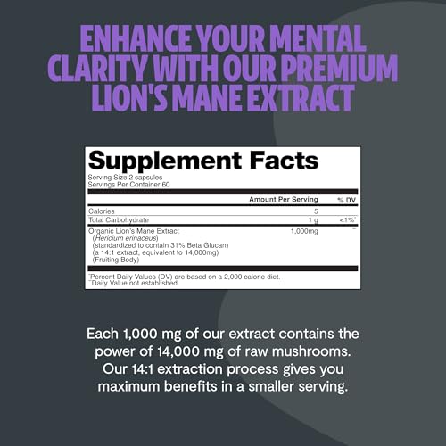 FreshCap Lion's Mane Mushroom Supplement - Natural Nootropic for Brain Health, Cognition and Mood