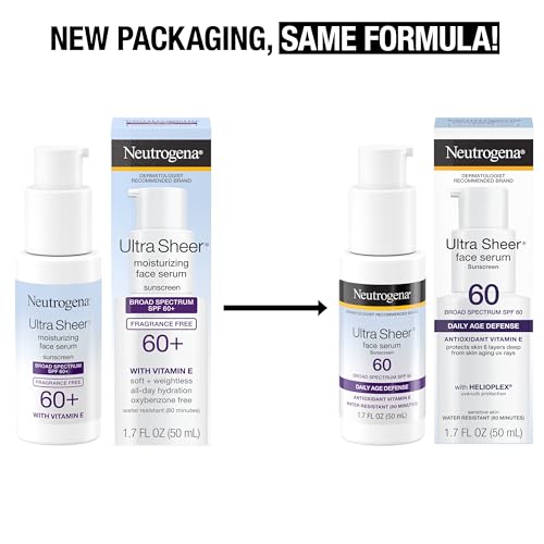 Neutrogena Ultra Sheer Moisturizing Face Serum with Vitamin E & SPF 60+ - All Day Facial Sunscreen, Fragrance-Free, 1.7 oz