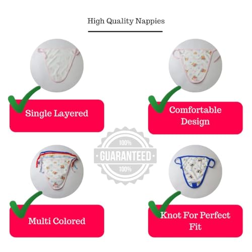 Little Boo Newborn Cotton Cloth Diapers - Washable & Reusable Nappies (Multicolour, 0-6 Months) - 10 Pack