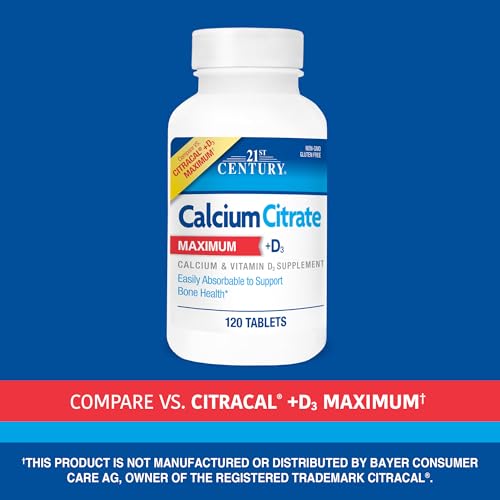 21st Century Calcium Citrate Maximum + D3 - 120 Tablets | Bone Strength