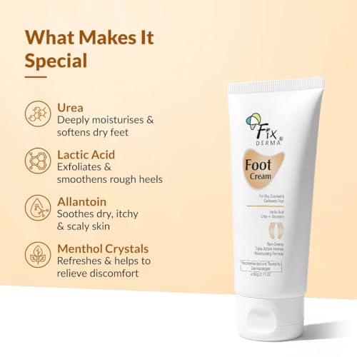 Fixderma 5% Lactic Acid & 15% Urea Foot Cream - Moisturizes & Soothes Dry Cracked Feet - 60 ML
