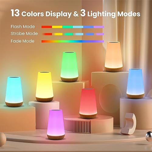 THAUSDAS GKCI Touch Lamp - 5-Level Dimmable Bedside Lamp with USB Charging Port, Warm White & Color Changing RGB for Bedroom, Office, Hallways