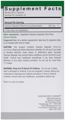 Nature's Answer Cascara Sagrada - 850mg, 90 Vegetarian Capsules