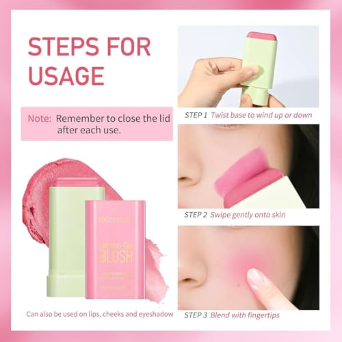 2-in-1 Blush Cream Stick for Cheeks & Lips - Long Lasting Matte Contour Blush (Pink)