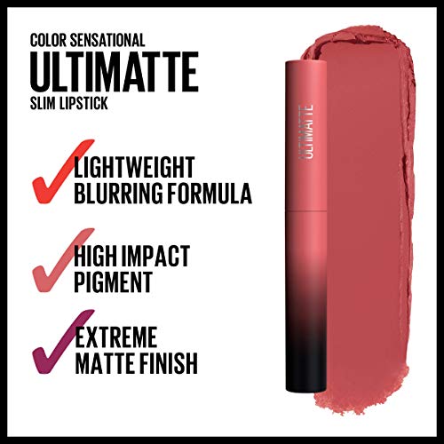 Maybelline Color Sensational Ultimatte Matte Lipstick - Non-Drying, Intense Color Pigment, More Blush, Rose Pink, 1 Count