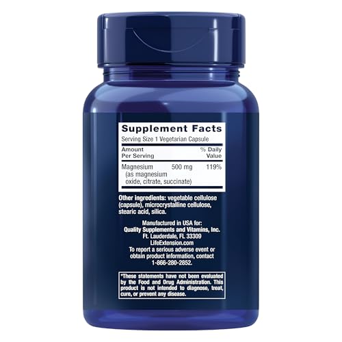 Life Extension Magnesium 500mg Capsules - High Potency Magnesium Supplement