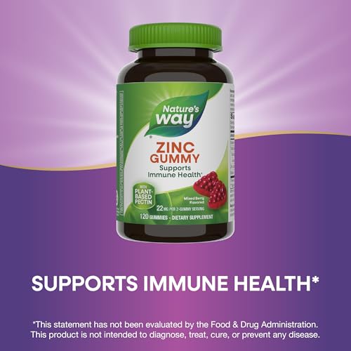 Nature's Way Zinc Gummies - Daily Immune Support with 100% DV Zinc per Gummy, Mixed Berry Flavor, 120 Gummies