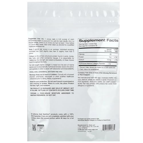 California Gold Nutrition Hydrolyzed Marine Collagen Peptides – Unflavored – 7.05 oz (200g) for Skin, Hair & Nail Health