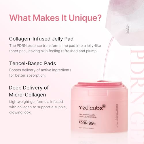 Medicube Salmon DNA PDRN Pink Collagen Jelly Pad - Korean Toner Pads with Niacinamide & Retinol
