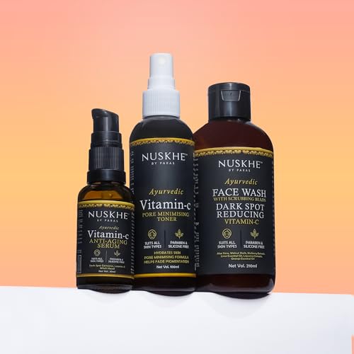 Nuskhe By Paras Pure Vitamin C Combo - Face Wash, Toner & Anti-Aging Serum for Women & Men | 210ml (3-Piece Set)