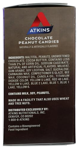 Atkins Chocolate Peanut Candies - 60 Count Bulk Pack (1.2 oz Bags, 5 Count, Pack of 12)