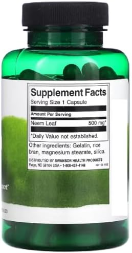Swanson Neem Leaf 500mg - 100 Capsules for Immune & Skin Support