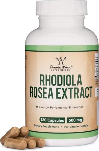 Rhodiola Rosea Supplement 500mg (120 Vegan Capsules) - Natural Stress Support by Double Wood