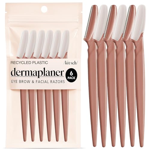 Kitsch Dermaplaning Tool - 6 Pieces Terracotta Face Razors for Women & Men, Eyebrow Trimmer & Shaver