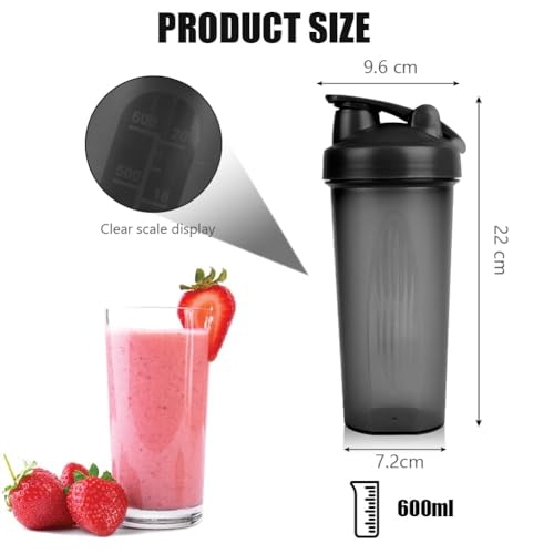 Protein Shaker Bottle 2-Pack | 600ml Leak-Proof Mixing Bottle (Black & White)