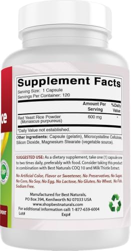 Best Naturals Red Yeast Rice 600mg - 120 Capsules