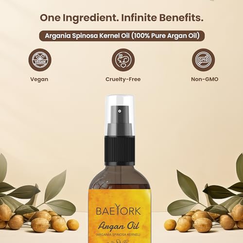 Moroccan Argan Oil 100mL (3.4 Fl. Oz.) – 100% Pure Cold-Pressed Natural Oil for Hair, Skin & Face | Moisturizer for Dry Hair, Scalp & Body | Chemical-Free, Vegan & Cruelty-Free