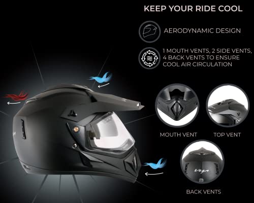 Vega Off Road D/V Black Helmet - Large Size, Durable Protection for Riders
