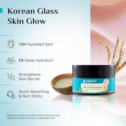 Pilgrim Korean Rice Water Hydra Glow Moisturizer - 5x Hydration & Instant Glass Skin - 100g