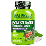 NATURELO Bone Strength - Plant-Based Calcium, Magnesium, Potassium, Vitamin D3, C, K2 - GMO, Soy, Gluten Free - 120 Vegetarian Capsules