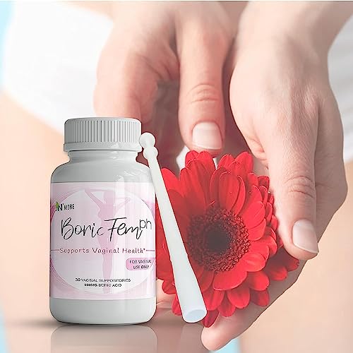 N'More Boric Acid Suppositories - 30 Count, 600mg | 100% Pure Feminine Health Support | Made in USA