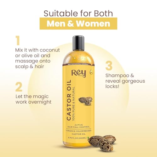 Rey Naturals Premium Cold Pressed Castor Oil - 200ml for Skin & Hair