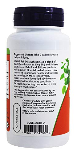 NOW Foods Rei-Shi Mushrooms 100 Capsules - Dual Mushroom Blend for Immune Support