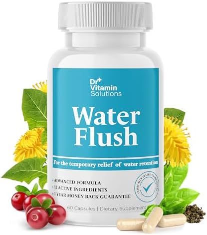 Diuretic Water Pills for Weight Control, 12 Active Ingredients (Green Tea, Cranberry & More), Instant Relief from Bloat & Swelling, Water Retention Pills for Women & Men - 60 Caps