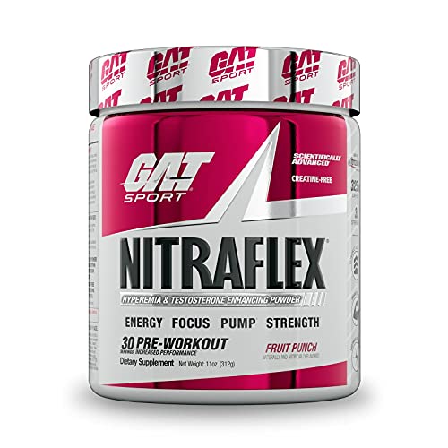 GAT Nitraflex Hyperemia & Testosterone Enhancing Pre-Workout Powder, Fruit Punch, 300g