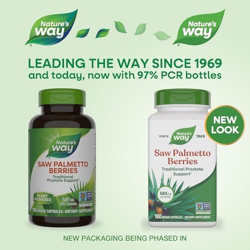 Nature's Way Saw Palmetto Berries, Traditional Prostate Support*, 585 mg per Serving, Non-GMO Project Verified, Vegan, 180 Capsules (Packaging May Vary)