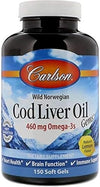 Carlson Labs Cod Liver Oil Gems, Omega-3s, Vit A & D, Natural Lemon, 150 Ct