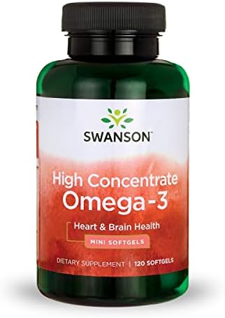 Swanson High Concentrate Omega-3 Fish Oil Essential Fatty Acids Heart Brain Health Supplement EFAs, 720mg EPA DHA 680mg, 120 Softgels .