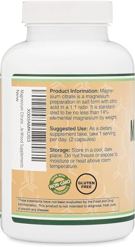 Magnesium Citrate 400mg Capsules - High Absorption for Relaxation & Digestion | 180 Vegan Count by Double Wood Supplements