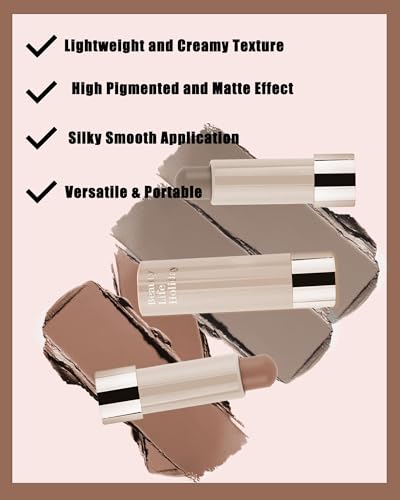 ALMEKAQUZ 2 Colors Cream Contour Stick - Cool & Warm Toned Bronzer | Matte Finish, Waterproof & Long-Lasting, Blendable & Smooth