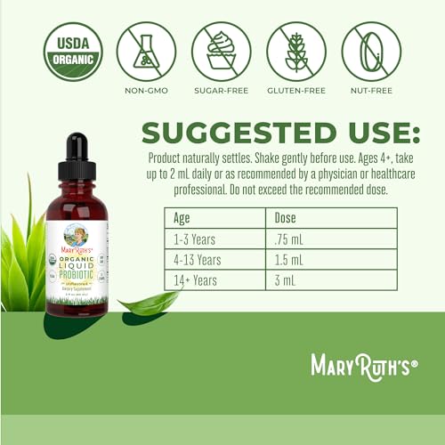 USDA Organic Probiotics for Gut Health & Immune Support - Acidophilus Supplement, 2 Fl Oz