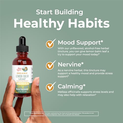 MaryRuth Organics Lemon Balm Leaf Liquid Extract | Mood Support | Relaxation | Calming | Nervine Herbal | Lemon Balm Tincture | USDA Organic | Vegan | Non-GMO | Gluten Free | 1 Fl Oz