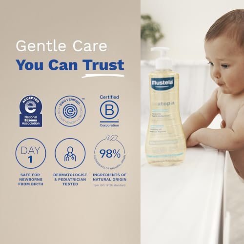 Mustela Stelatopia Eczema-Prone Skin Cleansing Oil - Baby Body Wash with Natural Avocado & Sunflower Oil - EWG Verified - Fragrance-Free & Tear Free - 16.9 fl. oz.
