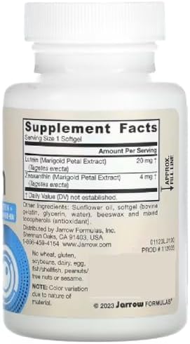 Jarrow Formulas Lutein 20mg - 120 Softgels for Eye Health & Macular Support