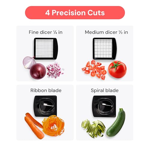 Fullstar Pro Vegetable Chopper & Spiralizer - 4-Blade Slicer Dicer Cutter with Container