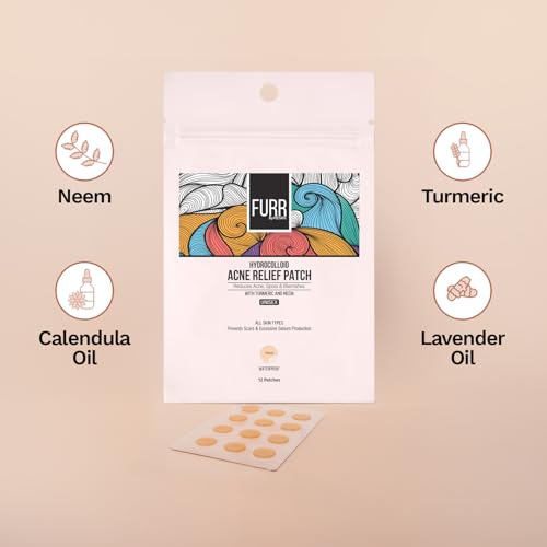 FURR Hydrocolloid Acne Relief Patches with Turmeric and Neem - Reduces Acne, Spots and Blemishes (12 Patches)