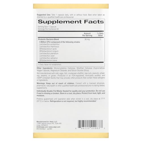 California Gold Nutrition LactoBif 5 Probiotics 5 Billion CFU - 60 Veggie Capsules