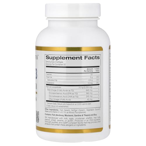 California Gold Nutrition Omega-3 Premium Fish Oil - 100 Softgels (1,100 mg)