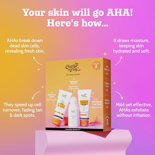 Chemist At Play Exfoliating Kit with AHA Body Lotion, Underarm Roll-On, Soap, Toner & Serum for Tan, Odour & Brightening 140ml