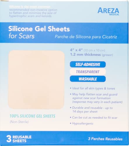 Areza Medical Silicone Gel Sheets for Scars, 4x4, 3 Sheets