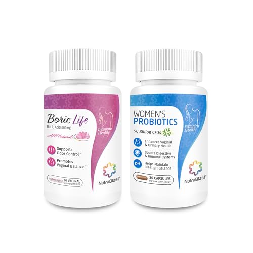 NutraBlast Boric Acid Suppositories & Probiotics - Odor Control & Digestive Health (30 Count)