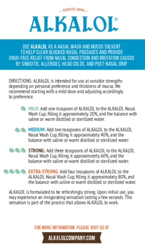 Alkalol Natural Soothing Nasal Wash Kit - Mucus Solvent & Cleaner, 16 oz with Cup