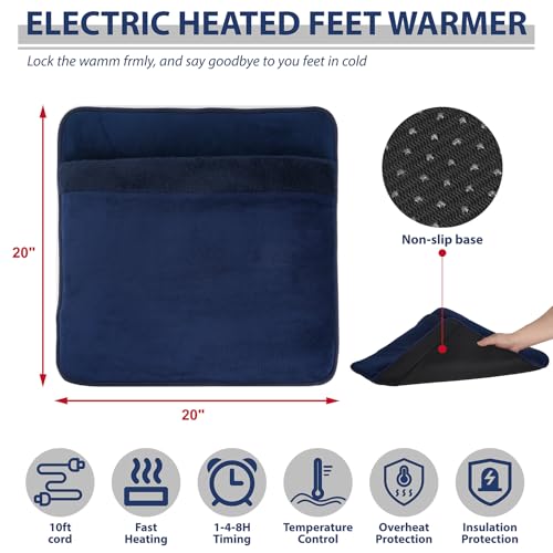 Heated Electric Foot Warmer Pad - Double-Sided, 6 Settings, 3 Timers